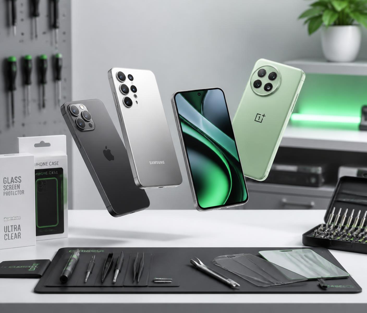 Smartphones, acessórios e bancada técnica da Ramos Cell